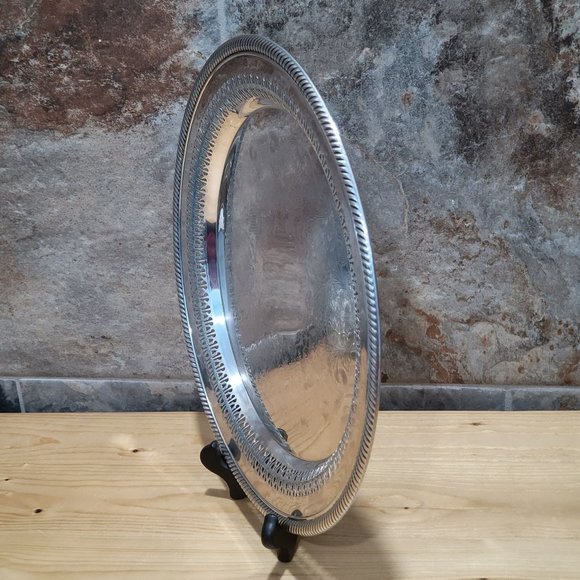 VTG International Silver Round Metal Platter Chased Reticulated Detail - Picture 7 of 13